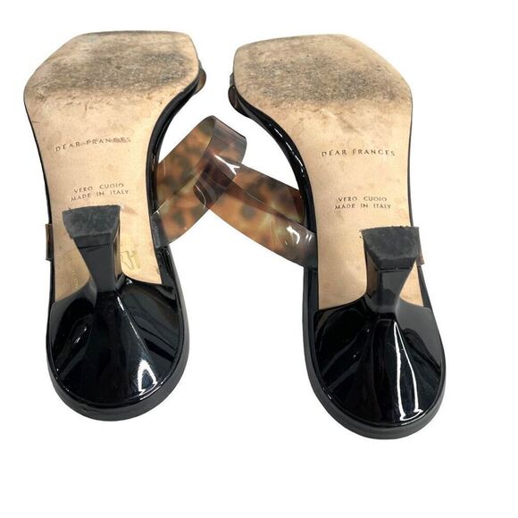 Dear Frances Rain Sandal Leopard Tortoishell Two Strap Mules Kitten Heels Size 3 - Picture 11 of 13